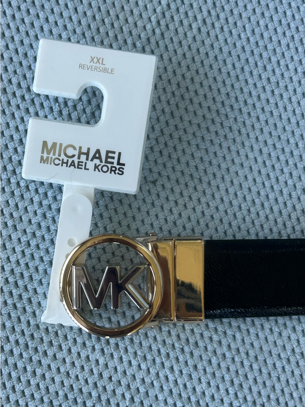 Michael Kors reversible women’s Leather Belt with Gold MK Round Buckle